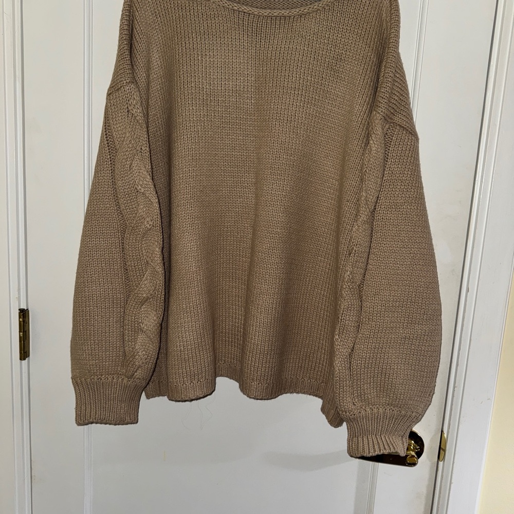 LC Lauren Conrad Taupe Cable Knit Sweater